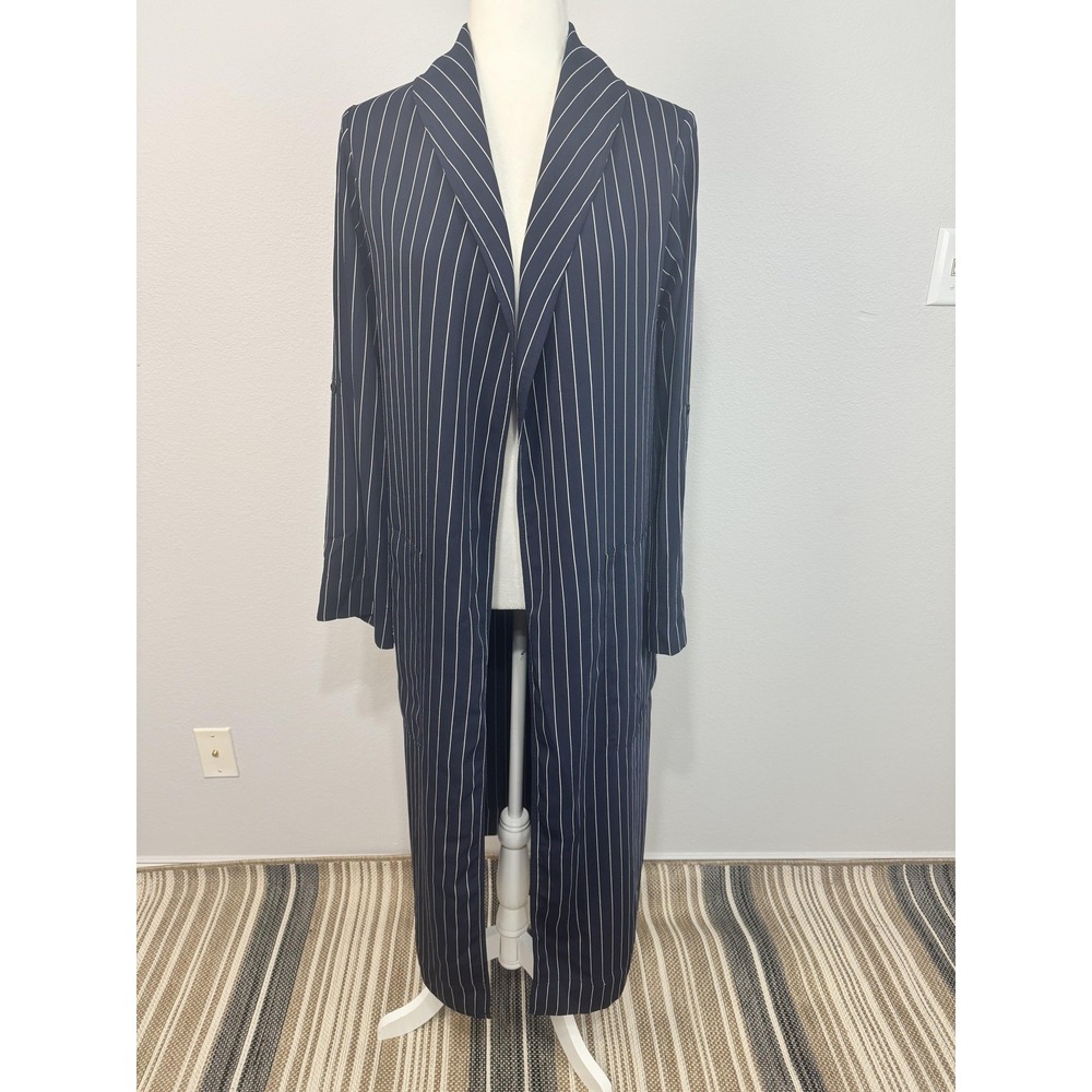 Aritzia Babaton Kahlo Jacket Women's Small Navy Pinstripe Long Duster Classic